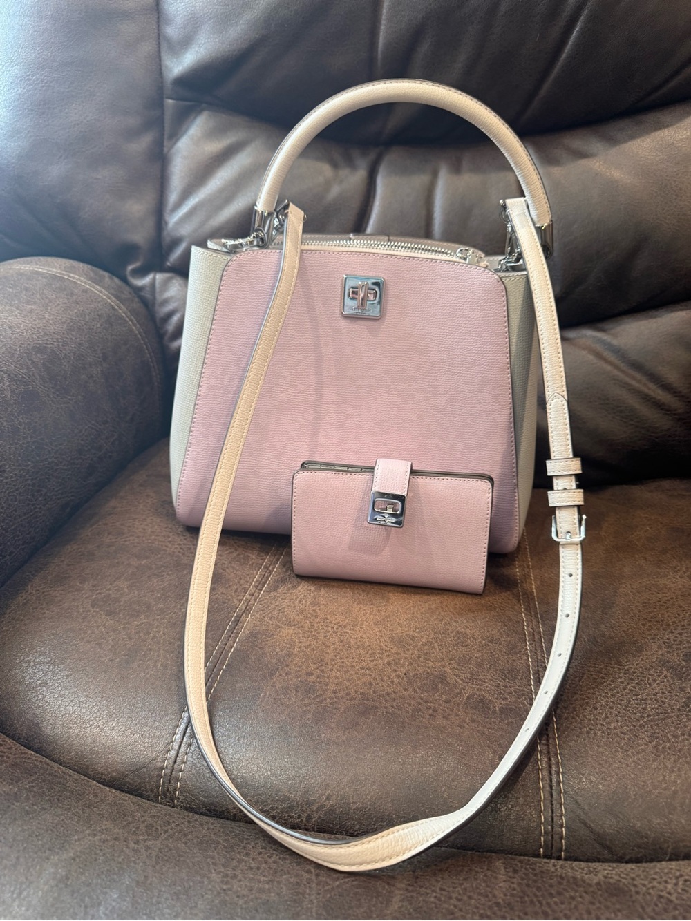 kate spade Lavender and Gray Pebbled Leather Top-Handle Satchel with Wallet